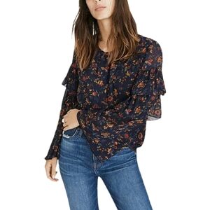 Madewell Small Climbing Vine Tiered Ruffle Sleeve Floral Flowy Top